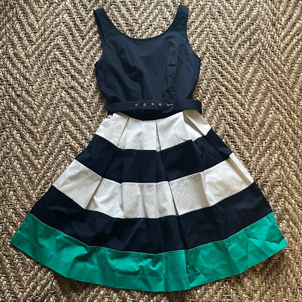 Blue/Green Banana Republic Stripped Fit & Flare Midi Dress